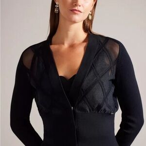 NWT Ted Baker Arglye Mesh Insert Cardigan in Midnight Size 0